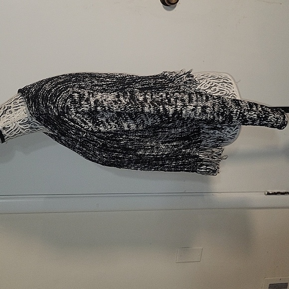 NICK & ZOE Fringe Cardigan Open Front Knit Sweater Black White Bohemian Style MP - Picture 2 of 4